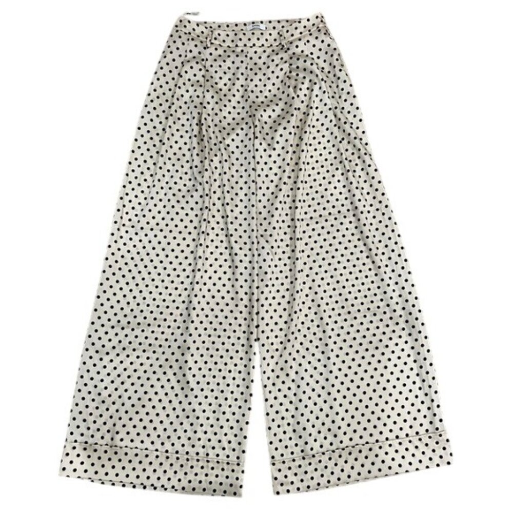 Tenax Polka Dot Print Wide Leg Pants in Cream